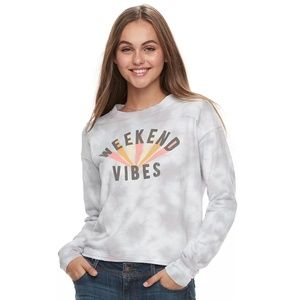 'Weekend Vibes' Tie Dye Long Sleeve Cropped Tee Shirt Size XS Extra Small Junior